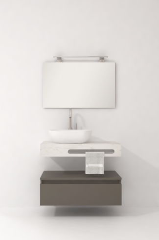 <p>
	Pack compuesto por mueble de baño fabricado en tablero de partículas laminado de 19mm acabado mate con un cajón de gran capacidad, cierre suave y extracción total. Lavabo suspendido de mármol compacto con escuadras de acero inoxidable. Espejo liso y foco iluminación LED 6000K, 9,6W, 600lm. Fabricado en España. Grifo no incluido. </p>
