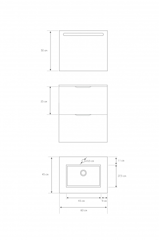<p>
	Pack formado por mueble de baño realizado en material DM, lacado alto brillo con relieve. Está formado por dos cajones con tirador negro totalmentes extraible con cierre softclosing. Incluye lavabo cerámico encimera y espejo con iluminación LED. Made in Spain. </p>
