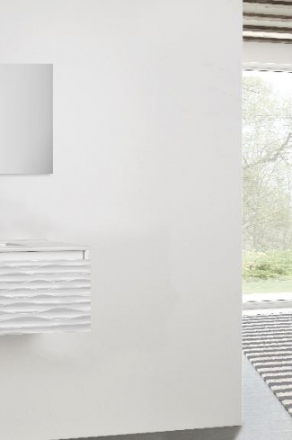 <p>
	Mueble de baño realizado en material MDF lacado blanco acabado alto brillo formado por un cajón de gran capacidad con sistema de cierre amortiguado suave. Frontal con relieve acabado lacado alto brillo.Lavabo cerámico y espejo 75x90 sobre tablero incluidos. Fabricado en España.</p>
