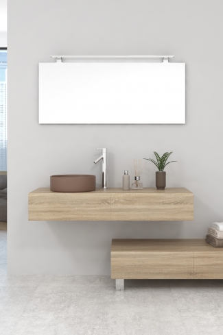 <p>
	Pack compuesto por dos muebles de baño realizados en tablero de partículas laminado de 19mm. Un mueble suspendido con un cajón con cierre suave y otro módulo con patas y dos cajones con cierre suave. Colgadores a pared capaces de soportar hasta 30 Kg por colgador. Cantos realizados en PVC de 1 mm. Lavabo sobreencimera a juego, espejo liso con foco iluminación LED de 100 cm de 9,6 W con 600 lumenes y temperatura de color de 6000 K LED incluidos. Fabricado en España. Grifo no incluido. </p>
