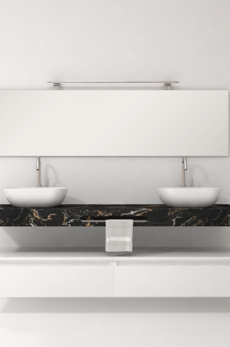<p>
	Pack compuesto por mueble de baño fabricado en tablero de partículas laminado de 19mm acabado mate con dos cajones de gran capacidad, cierre suave y extracción total. Lavabo doble seno suspendido de mármol compacto con escuadras de acero inoxidable. Espejo liso y foco iluminación LED 6000K, 9,6W, 600lm. Fabricado en España. Grifo no incluido. </p>
