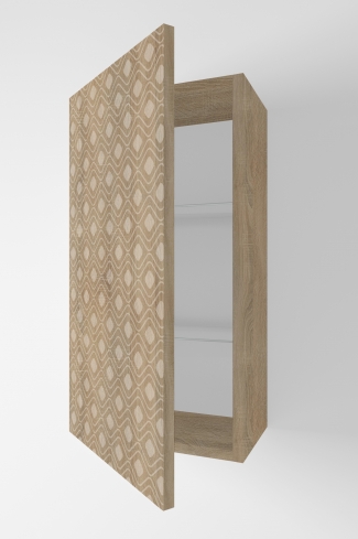 <p>
	Complemento de baño de 36x70 cm realizado en material laminado con puerta decorada mediante técnica láser y cierre softclosing. Incluye dos estantes regulables en altura, de cristal templado, en el interior. Bisagras con cierre softclosing testadas a 80.000 ciclos regulables en los tres ejes. Colgadores a pared capaces de soportar hasta 30 Kg por colgador. Cantos realizados en PVC de 1mm. Fabricado en España.</p>
