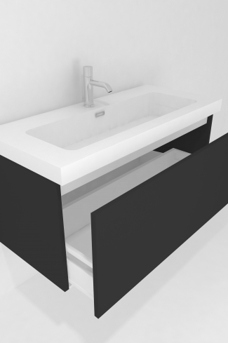 <p>
	Pack formado por mueble de baño realizado en tablero laminado con un cajón totalmente extraíble y cierre softclosing. Lavabo de resina y espejo con iluminación LED incluidos. Made in Europe.</p>
