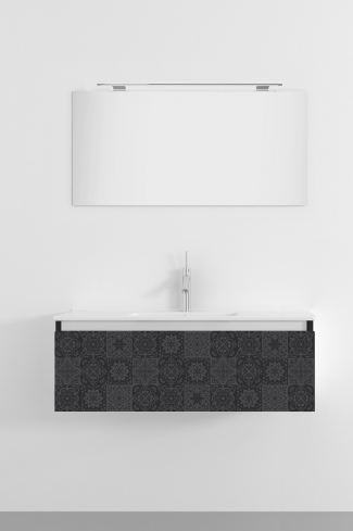 <p>
	Pack formado por mueble de 100 cm realizado en material estratificado alto brillo con frontal decorado mediante técnica láser. Cajón totalmente extraible y cierre soft-closing. Incluye lavabo cerámico de color blanco, espejo y foco iluminación LED de 80cm. Fabricado en España.</p>

