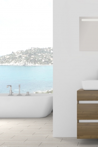 <p>
	Pack formado por mueble de baño de 100 cm realizado en material laminado madera. Está formado por dos módulos, uno fijo y otro con dos cajones de gran capacidad, totalmente extraibles y de cierre soft-closing. Incluye lavabo cerámico sobre encimera y espejo con iluminación LED de 100x50 cm. No incluye grifería. Made in Spain</p>
