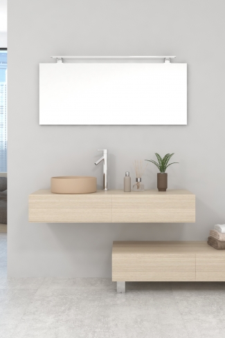 <p>
	Pack compuesto por dos muebles de baño realizados en tablero de partículas laminado de 19mm. Un mueble suspendido con un cajón con cierre suave y otro módulo con patas y dos cajones con cierre suave. Colgadores a pared capaces de soportar hasta 30 Kg por colgador. Cantos realizados en PVC de 1 mm. Lavabo sobreencimera a juego, espejo liso con foco iluminación LED de 100 cm de 9,6 W con 600 lumenes y temperatura de color de 6000 K LED incluidos. Fabricado en España. Grifo no incluido. </p>
