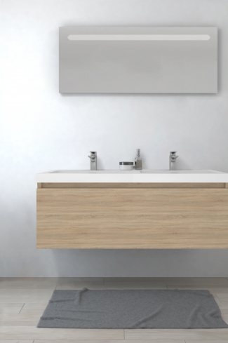 <p>
	Pack formado por mueble de baño realizado en tablero laminado con un cajón totalmente extraíble y cierre softclosing. Lavabo de resina y espejo con iluminación LED incluidos. Made in Europe.</p>
