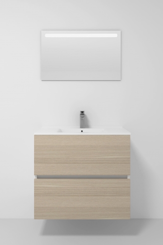 <p>
	Pack formado por mueble de baño realizado en tablero laminado 19mm acabado madera, con dos cajones totalmente extraíble con cierre softclosing. Lavabo cerámico y espejo con iluminación LED incluidos. Made in Europe.</p>
