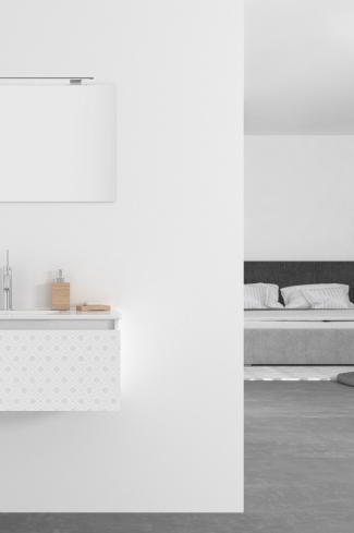 <p>
	Pack formado por mueble de 100 cm realizado en material estratificado alto brillo con frontal decorado mediante técnica láser. Cajón totalmente extraible y cierre soft-closing. Incluye lavabo cerámico de color blanco, espejo y foco iluminación LED de 80cm. Fabricado en España.</p>
