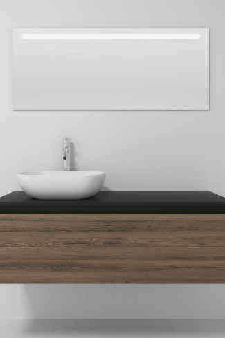 <p>
	Pack formado por mueble realizado en material laminado,  Cajón totalmente extraible y cierre soft-closing. Incluye lavabo cerámico sobreencimera y espejo con iluminación LED. Fabricado en España.</p>
