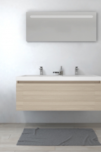 <p>
	Pack formado por mueble de baño realizado en tablero laminado con un cajón totalmente extraíble y cierre softclosing. Lavabo de resina y espejo con iluminación LED incluidos. Made in Europe.</p>
