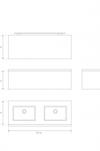 <p>
	Pack formado por mueble de 120 cm realizado en material laminado con frontal decorado mediante técnica láser. Cajón totalmente extraible y cierre soft-closing. Incluye lavabo cerámico de color blanco con dos senos, espejo y foco iluminación LED de 100cm. Fabricado en España.</p>
