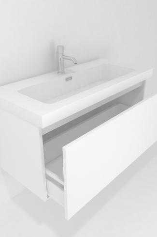 <p>
	Pack formado por mueble de baño realizado en tablero laminado con un cajón totalmente extraíble y cierre softclosing. Lavabo de resina y espejo con iluminación LED incluidos. Made in Europe.</p>
