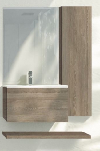 <p>
	Pack formado por un mueble de 90 cm  realizado en material laminado de 19 mm con microrelieve que le da mayor naturalidad y tratamiento antibacteriano con cajón de gran capacidad y cierre amortiguado suave. Mueble columna de 30x115 con estantes interiores y cierre amortiguado suave. Lavabo cerámico de color blanco y espejo liso includos. Fabricado en España.</p>
