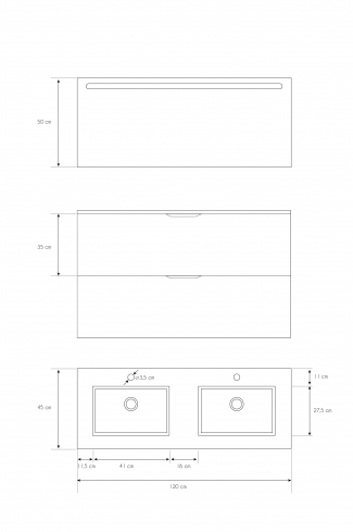 <p>
	Pack formado por mueble de baño realizado en material DM, lacado alto brillo con relieve. Está formado por dos cajones con tirador negro totalmente extraible con cierre softclosing. Incluye lavabo cerámico encimera y espejo con iluminación LED. Made in Spain. </p>
