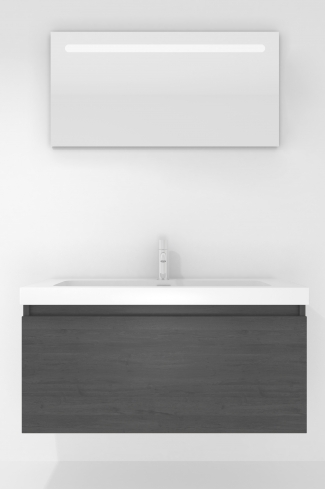 <p>
	Pack formado por mueble de baño realizado en tablero laminado con un cajón totalmente extraíble y cierre softclosing. Lavabo de resina y espejo con iluminación LED incluidos. Made in Europe.</p>
