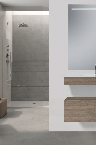 <p>
	Conjunto de mueble de baño realizado en material laminado color madera con microrelieve que le aporta mayor naturalidad de 19mm con tratamiento antibacteriano con cajón con sistema amortiguado suave . Lavabo cerámico de color blanco y espejo con iluminación integrada incluidos.Grifo no incluido. Fabricado en España. </p>
