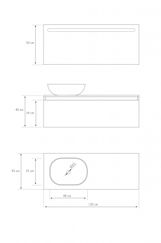 <p>
	Pack formado por mueble realizado en material laminado,  Cajón totalmente extraible y cierre soft-closing. Incluye lavabo cerámico sobreencimera y espejo con iluminación LED. Fabricado en España.</p>
