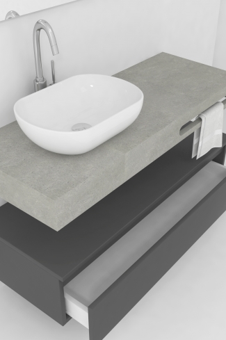 <p>
	Pack compuesto por mueble de baño fabricado en tablero de partículas laminado de 19mm acabado mate con dos cajones de gran capacidad, cierre suave y extracción total. Lavabo suspendido de mármol compacto con escuadras de acero inoxidable. Espejo liso y foco iluminación LED 6000K, 9,6W, 600lm. Fabricado en España. Grifo no incluido. </p>
