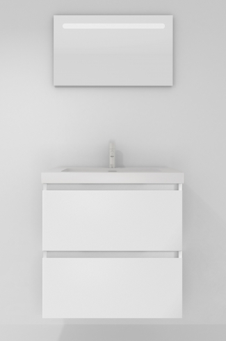 <p>
	Pack formado por mueble de baño realizado en tablero laminado con dos cajones totalmente extraíbles y cierre softclosing. Lavabo de resina y espejo con iluminación LED incluidos. Made in Europe.</p>
