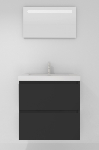 <p>
	Pack formado por mueble de baño realizado en tablero laminado con dos cajones totalmente extraíbles y cierre softclosing. Lavabo de resina y espejo con iluminación LED incluidos. Made in Europe.</p>
