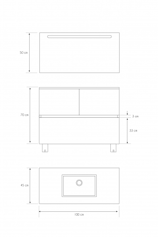 <p>
	Pack compuesto por mueble de baño realizado en material laminado, formado por dos puertas y un cajón inferior. Bisagras con cierre softclosing testadas a 80.000 ciclos regulables en los tres ejes. Colgadores a pared capaces de soportar hasta 30 Kg por colgador. Patas aluminio acabado cromo brillo. Cantos realizados en PVC de 1mm. Incluye lavabo cerámica y espejo con iluminación LED. Fabricado en España</p>

