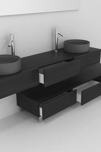 <p>
	Pack compuesto por dos muebles de baño realizados en tablero de partículas laminado de 19mm. Un mueble suspendido con un cajón con cierre suave y otro módulo con patas y tres cajones con cierre suave. Colgadores a pared capaces de soportar hasta 30 Kg por colgador. Cantos realizados en PVC de 1 mm. Dos lavabos sobreencimera a juego, espejo liso con foco iluminación LED de 100 cm de 9,6 W con 600 lumenes y temperatura de color de 6000 K LED incluidos. Fabricado en España. Grifo no incluido. </p>
