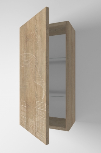 <p>
	Complemento de baño de 36x70 cm realizado en material estratificado con puerta decorada mediante técnica láser y cierre softclosing. Incluye dos estantes regulables en altura, de cristal templado, en el interior. Bisagras con cierre softclosing testadas a 80.000 ciclos regulables en los tres ejes. Colgadores a pared capaces de soportar hasta 30 Kg por colgador. Cantos realizados en PVC de 1mm. Fabricado en España.</p>
