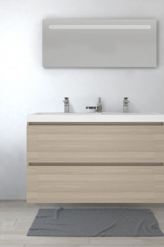 <p>
	Pack formado por mueble de baño realizado en tablero laminado con dos cajones totalmente extraíbles y cierre softclosing. Lavabo de resina y espejo con iluminación LED incluidos. Made in Europe.</p>
