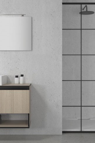 <p>
	Pack compuesto por mueble de baño realizado en material laminado, formado por dos puertas y un espacio decorativo inferior, cantos en negro. Bisagras con cierre softclosing testadas a 80.000 ciclos regulables en los tres ejes. Colgadores a pared capaces de soportar hasta 30 Kg por colgador. Cantos realizados en PVC de 1mm. Incluye lavabo sobreencimera, espejo y foco iluminación LED. Fabricado en España</p>
