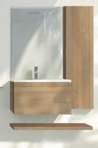<p>
	Pack formado por un mueble de 90 cm  realizado en material laminado de 19 mm con microrelieve que le da mayor naturalidad y tratamiento antibacteriano con cajón de gran capacidad y cierre amortiguado suave. Mueble columna de 30x115 con estantes interiores y cierre amortiguado suave. Lavabo cerámico de color blanco y espejo liso includos. Fabricado en España.</p>
