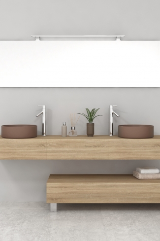 <p>
	Pack compuesto por dos muebles de baño realizados en tablero de partículas laminado de 19mm. Un mueble suspendido con un cajón con cierre suave y otro módulo con patas y tres cajones con cierre suave. Colgadores a pared capaces de soportar hasta 30 Kg por colgador. Cantos realizados en PVC de 1 mm. Dos lavabos sobreencimera a juego, espejo liso con foco iluminación LED de 100 cm de 9,6 W con 600 lumenes y temperatura de color de 6000 K LED incluidos. Fabricado en España. Grifo no incluido. </p>
