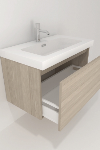 <p>
	Pack formado por mueble de baño realizado en tablero laminado con un cajón totalmente extraíble y cierre softclosing. Lavabo de resina y espejo con iluminación LED incluidos. Made in Europe.</p>
