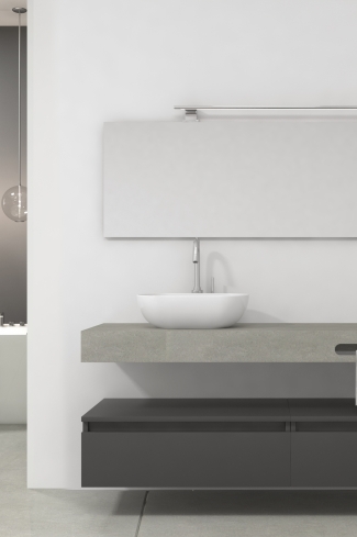 <p>
	Pack compuesto por mueble de baño fabricado en tablero de partículas laminado de 19mm acabado mate con dos cajones de gran capacidad, cierre suave y extracción total. Lavabo suspendido de mármol compacto con escuadras de acero inoxidable. Espejo liso y foco iluminación LED 6000K, 9,6W, 600lm. Fabricado en España. Grifo no incluido. </p>
