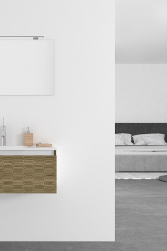 <p>
	Pack formado por mueble de 80 cm realizado en material laminado acabado madera con frontal decorado mediante técnica láser. Cajón totalmente extraible y cierre soft-closing. Incluye lavabo cerámico de color blanco, espejo y foco iluminación LED de 60cm. Fabricado en España.</p>
