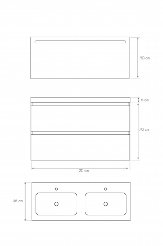 <p>
	Pack formado por mueble de baño realizado en tablero laminado con dos cajones totalmente extraíbles y cierre softclosing. Lavabo de resina y espejo con iluminación LED incluidos. Made in Europe.</p>
