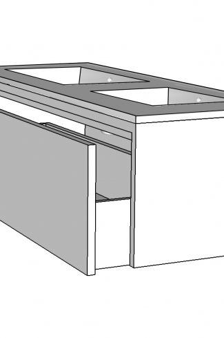 <p>
	Mueble de baño realizado en material MDF lacado blanco acabado alto brillo formado por un cajón de gran capacidad con sistema de cierre softclosing. Frontal con relieve acabado lacado alto brillo.Lavabo cerámico no incluido. Fabricado en España.</p>
