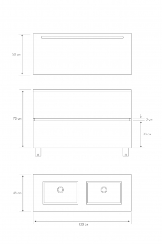 <p>
	Pack compuesto por mueble de baño realizado en material laminado, formado por dos puertas y un cajón inferior. Bisagras con cierre softclosing testadas a 80.000 ciclos regulables en los tres ejes. Colgadores a pared capaces de soportar hasta 30 Kg por colgador. Patas aluminio acabado cromo brillo. Cantos realizados en PVC de 1mm. Incluye lavabo cerámica y espejo con iluminación LED. Fabricado en España</p>
