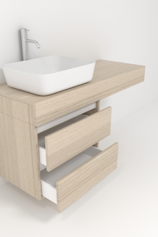 <p>
	Pack formado por mueble de baño de 120 cm realizado en material laminado madera. Está formado por dos módulos, uno fijo y otro con dos cajones de gran capacidad, totalmente extraibles y de cierre soft-closing. Incluye lavabo cerámico sobre encimera y espejo con iluminación LED de 120x50 cm. No incluye grifería. Made in Spain</p>
