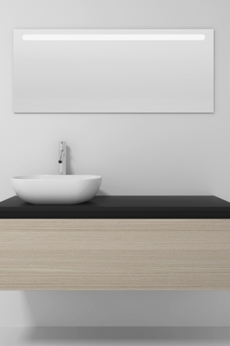 <p>
	Pack formado por mueble realizado en material laminado,  Cajón totalmente extraible y cierre soft-closing. Incluye lavabo cerámico sobreencimera y espejo con iluminación LED. Fabricado en España.</p>
