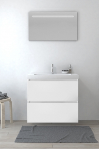 <p>
	Pack formado por mueble de baño realizado en tablero laminado con dos cajones totalmente extraíbles y cierre softclosing. Lavabo de resina y espejo con iluminación LED incluidos. Made in Europe.</p>
