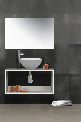 <p>
	Mueble de baño realizado en mateial laminado de 19 mm formado por un derorativo de gran capacidad. Lavabo cerámico incluido.</p>
