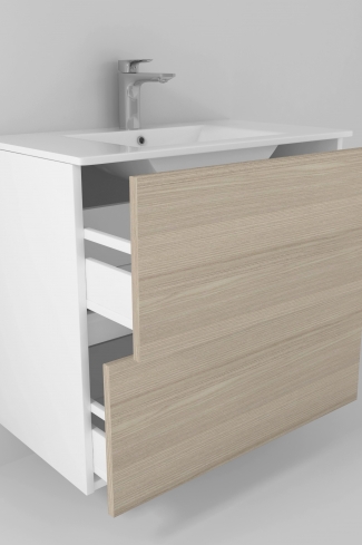 <p>
	Pack formado por mueble de baño realizado en tablero laminado 19mm acabado madera, con dos cajones totalmente extraíble con cierre softclosing. Lavabo cerámico y espejo con iluminación LED incluidos. Made in Europe.</p>
