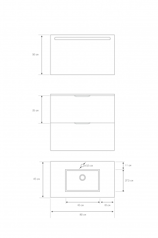 <p>
	Pack formado por mueble de baño realizado en material DM, lacado alto brillo con relieve. Está formado por dos cajones con tirador negro totalmente extraible con cierre softclosing. Incluye lavabo cerámico encimera y espejo con iluminación LED. Made in Spain. </p>
