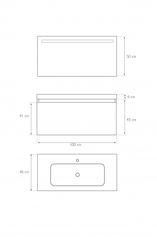 <p>
	Pack formado por mueble de baño realizado en tablero laminado con un cajón totalmente extraíble y cierre softclosing. Lavabo de resina y espejo con iluminación LED incluidos. Made in Europe.</p>
