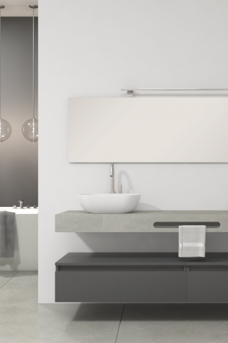 <p>
	Pack compuesto por mueble de baño fabricado en tablero de partículas laminado de 19mm acabado mate con dos cajones de gran capacidad, cierre suave y extracción total. Lavabo doble seno suspendido de mármol compacto con escuadras de acero inoxidable. Espejo liso y foco iluminación LED 6000K, 9,6W, 600lm. Fabricado en España. Grifo no incluido. </p>
