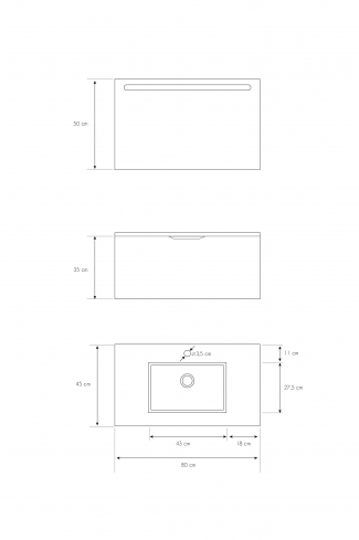 <p>
	Pack formado por mueble de baño realizado en material DM, lacado alto brillo con relieve. Está formado por un cajón con tirador negro totalmente extraible con cierre softclosing. Incluye lavabo cerámico encimera y espejo con iluminación LED. Made in Spain. </p>
