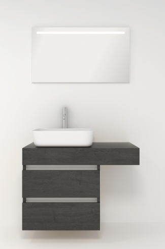 <p>
	Pack formado por mueble de baño de 100 cm realizado en material laminado madera. Está formado por dos módulos, uno fijo y otro con dos cajones de gran capacidad, totalmente extraibles y de cierre soft-closing. Incluye lavabo cerámico sobre encimera y espejo con iluminación LED de 100x50 cm. No incluye grifería. Made in Spain</p>
