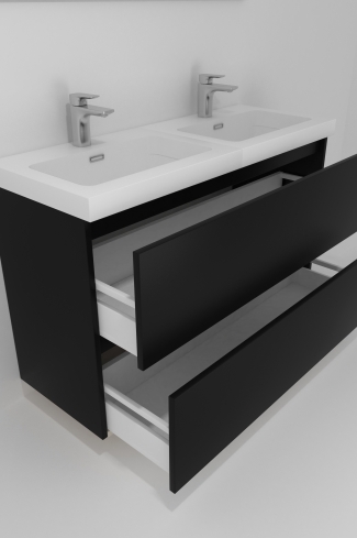 <p>
	Pack formado por mueble de baño realizado en tablero laminado con dos cajones totalmente extraíbles y cierre softclosing. Lavabo de resina y espejo con iluminación LED incluidos. Made in Europe.</p>
