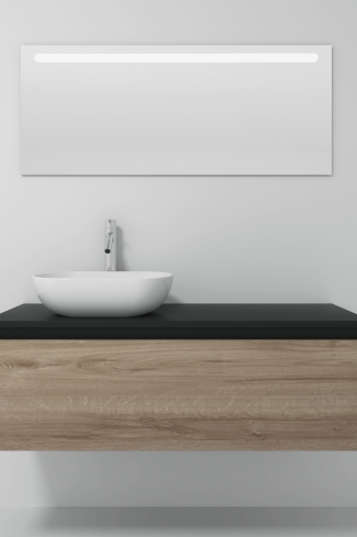<p>
	Pack formado por mueble realizado en material laminado,  Cajón totalmente extraible y cierre soft-closing. Incluye lavabo cerámico sobreencimera y espejo con iluminación LED. Fabricado en España.</p>

